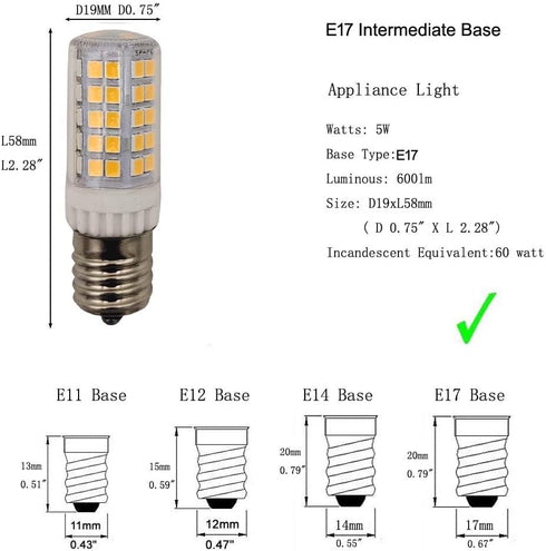 E17 LED Bulb Microwave Oven Light, 60W Incandescent Equivalent, Warm White Appliance Light, 4 Pack for Dryer and Range