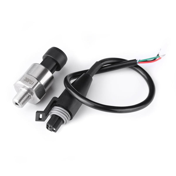 Pressure Transducer Sender Sensor for Oil Fuel Air Water, 1/8" NPT Thread Stainless Steel, 30 PSI