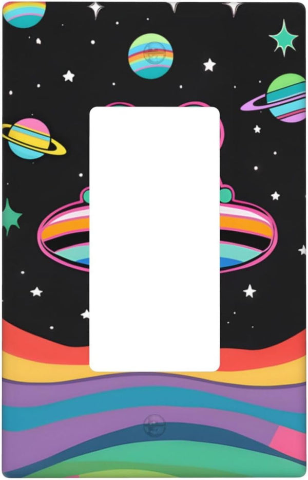 Alien Colorful Single Rocker Light Switch Plate, Decorative Electrical Wall Cover for Home Decor