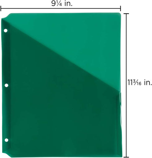 JAM PAPER Plastic Binder Dividers with Pocket - 11 3/16 x 9 1/4 - Green - 6/Pack