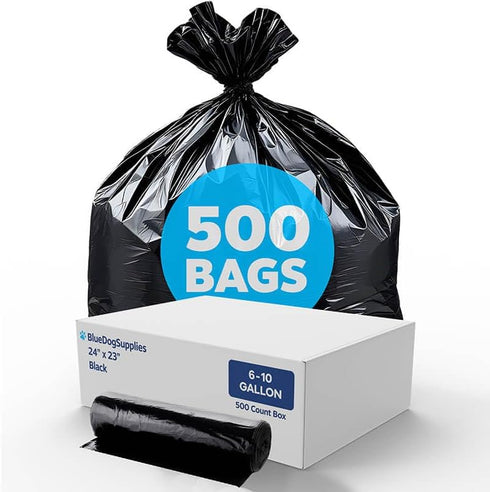BlueDogSupplies 6-10 Gallon Trash Bags Black, 500 Count, Sturdy 0.35 Mil Garbage Bags,