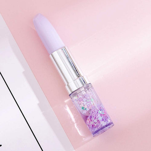 Funny Live 4 Pcs Cute Sequins Drift Gel Ink Rollerball Pens, Simulation Lipstick Ballpoint Pens, 0.7mm Black Ink