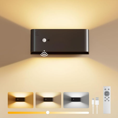 PopoIron Motion Sensor Wall Sconce Indoor with Remote Control 3 Colors Wireless