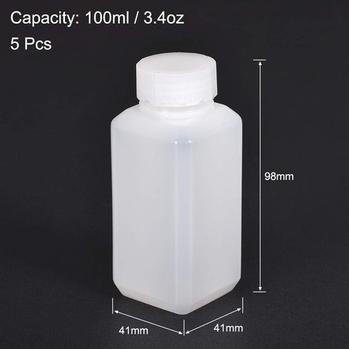 uxcell Plastic Lab Chemical Reagent Bottle, 100ml/ 3.4oz Wide Mouth Sample Sealing Liquid/Solid Storage Bottles, White 5pcs by uxcell
