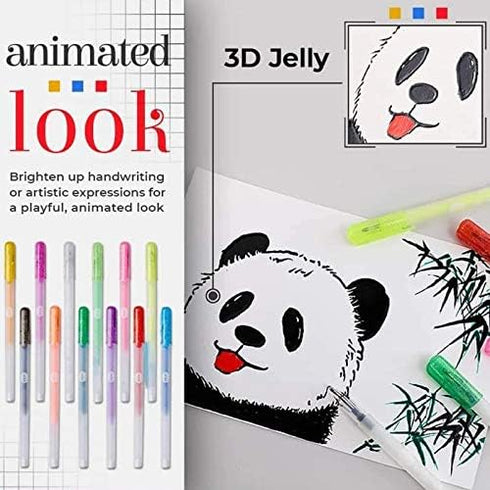 FAMOORE 12 Pack Glaze 3D Ink Pen - 3D Jelly Gel Pens Set for Lettering, Drawing, Ornaments, Journaling - Bold