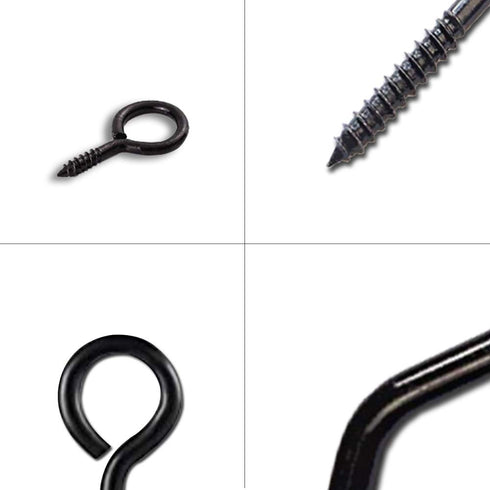 191pcs Screw Eyes Zinc Plated Metal Eye Hook Screw, Self Tapping Screws, 9 Sizes, Color Black