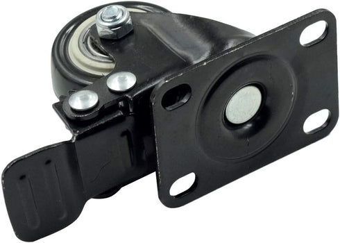 4Pcs 1.5 Inch Heavy Duty Swivel Caster Wheels, Rubber Base with Brake & Top Plate, Loading 50kg/110lbs, Black Rubber