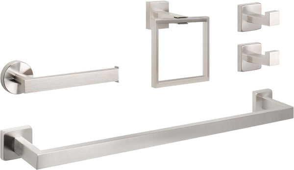 NearMoon 5 Pieces Bathroom Hardware Set 304 Stainless Steel, Square Towel Rack