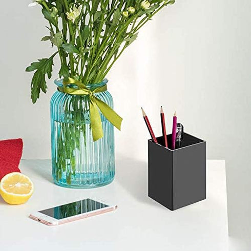 NIUBEE Black Acrylic Pen Holder 4 Pack, Desktop Pencil Cup Organizer for Office Desk Accessories