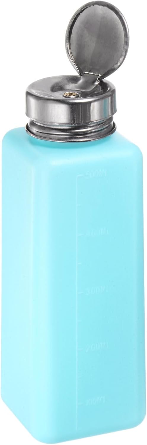 HARFINGTON Solvent Alcohol Dispenser, 500ml Push Down Liquid Dispenser Pump with Sealing Stainless Steel Lid, Blue