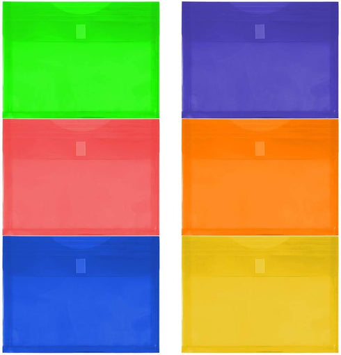 JAM PAPER Plastic Expansion Envelopes - Assorted Colors - 9 3/4 x 13 with 1 Inch Expansion - 6/Pack with Hook & Loop