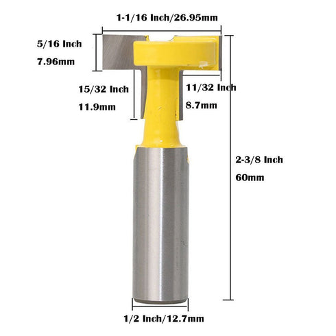 1/2" Shank Straight T-Slot & T-Track Slotting Cutter Router Bit, Wood Groove Milling Cutter, 1-1/16 Inch Diameter
