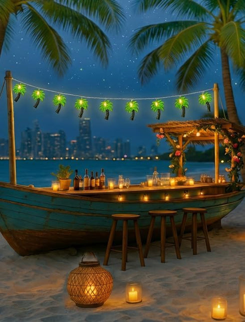 8.5Ft 10 Summer Palm Tree Lights Outdoor, Patio Lights String with LED Beach Themed Lights for Indoor Bedroom Tiki