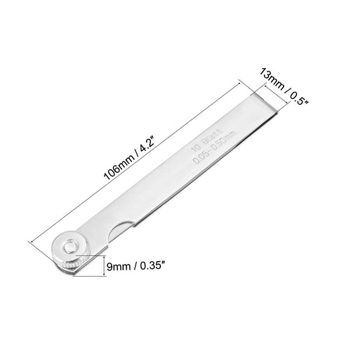 uxcell Metric Thickness Feeler Gauge, 0.05-0.50mm, 10 Blades Mn Steel Measuring Tool for Gap Width