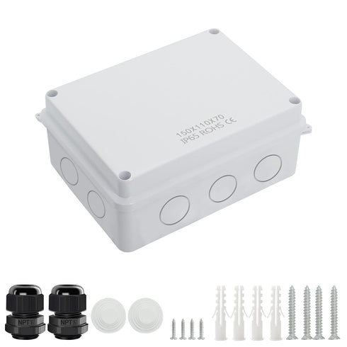 LeMotech Junction Box with Reserved Holes, ABS Plastic Electrical Box IP65 Waterproof Dustproof Project Enclosure