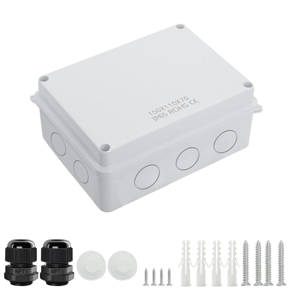 LeMotech Junction Box with Reserved Holes, ABS Plastic Electrical Box IP65 Waterproof Dustproof Project Enclosure