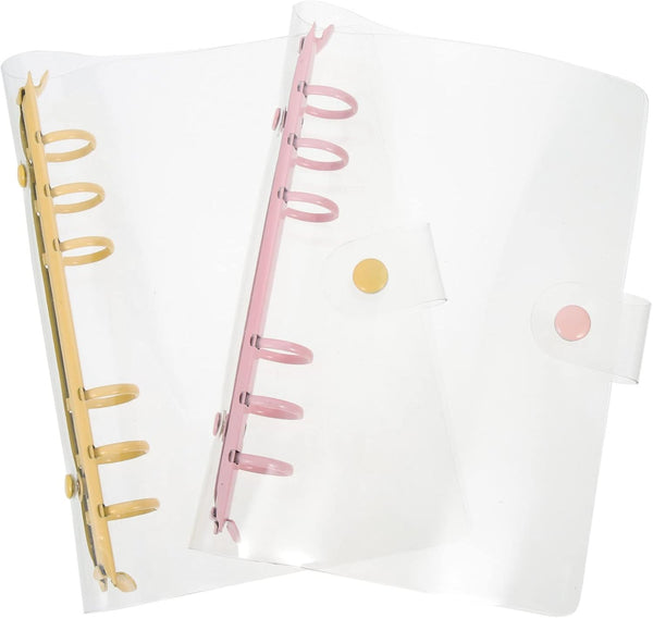 Cute Binder Cover, 2pcs Clear A6, 6-Ring, Refillable Planner, Snap Button Closure, Loose Leaf Folder