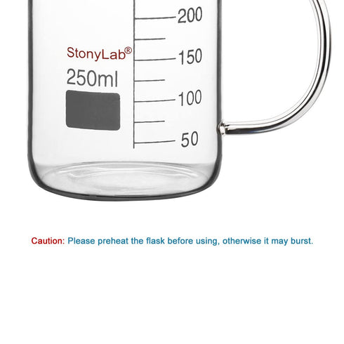 stonylab Glass Beaker with Handle, Borosilicate Graduated Low Form Griffin Beaker with Pouring Spout, 250 ml