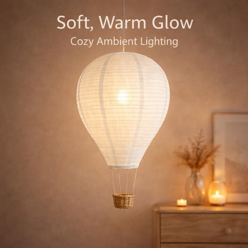 14" 22" Hot Air Balloon Hanging Lampshade, Handmade Faux Linen Decorative Pendant Shade for Nursery, Kids Room