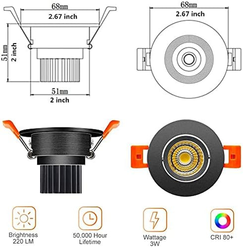 2inch Dimmable 3W 2700K, CRI80, 25W Bulbs (4Pack) LightingWill LED Downlight, COB Recessed Ceiling Light, Ultra Warm