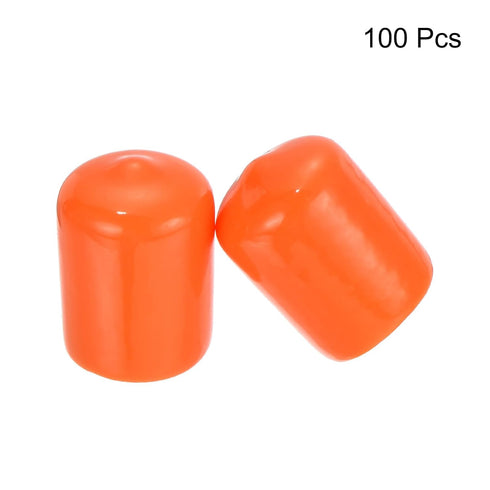 uxcell 100pcs Rubber End Caps, 16mm ID Vinyl Round Tube Bolt Cap Cover, Screw Thread Protectors Orange
