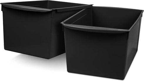 Storex Extra-Large Book Bin, Interlocking Plastic Organizer for Home, Office and Classroom, Black, 1-Pack