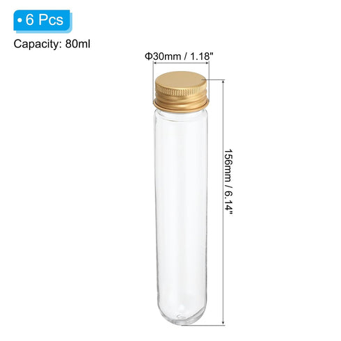 PATIKIL 80ml Plastic Test Tubes with Screw Caps, 6Pcs 156x30mm Tubes for Scientific Party Decoration Candy Bead Storage Bath Salt Lab Use, Gold Tone