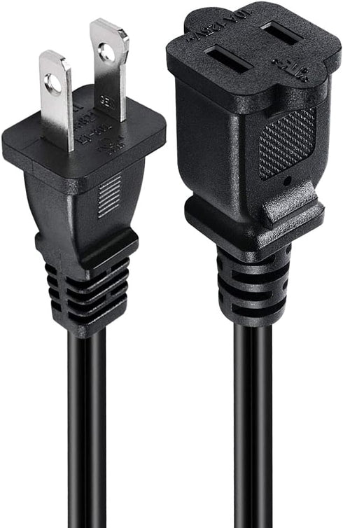 2-Pack Polarized USA Outlet Saver Power Extension Cord, 125V 10A, 2-Prong 2 Outlets, 1.6ft/50cm