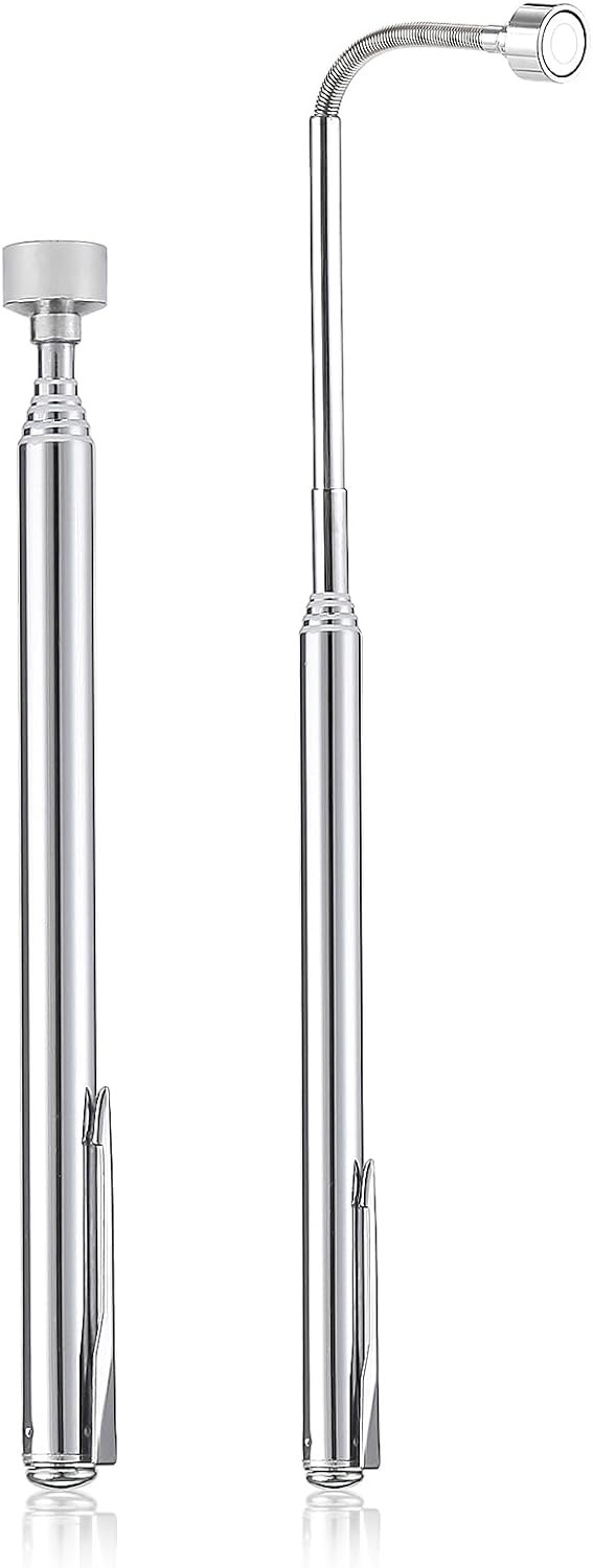 Rechabite 2 Pieces 5 LBS Flexible Magnetic Pickup Tool Set, 23.6" Bendable Extension Pick Up with Pen Clip Design