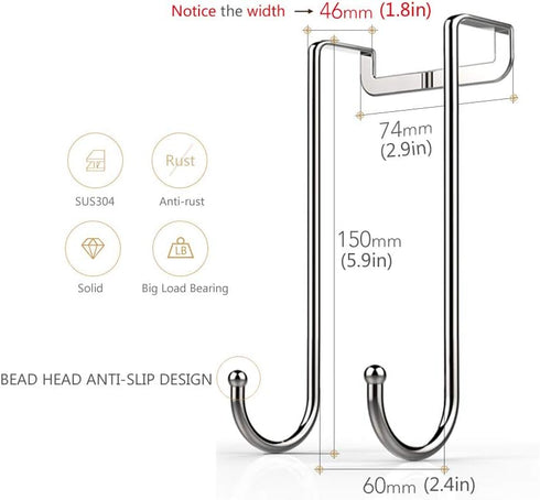 Over Door Hook Heavy Duty Hooks, Single Hook Loads up to 50lbs, Pack of 3 for Kitchen, Bathroom, Office