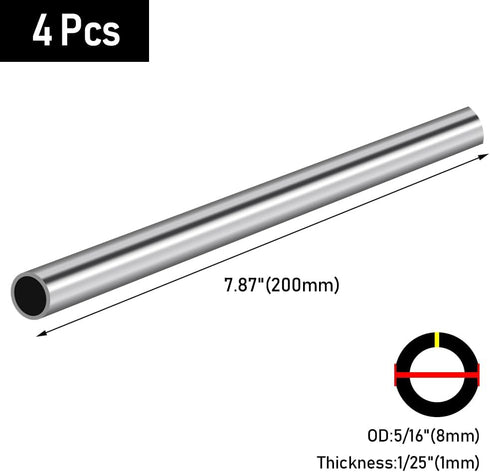 5/16" OD 304 Stainless Steel Tube, Thickened 304 Stainless Steel Seamless Tubing Round Metal Pipe, 7.87" Length Industrial Metal Straight Tube, 4 Pcs