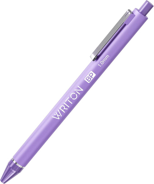 Writon Retractable Ballpoint Pens, Comfort Barrel, 1.0mm Medium Point, Purple Ink, 12 Pack by Writon
