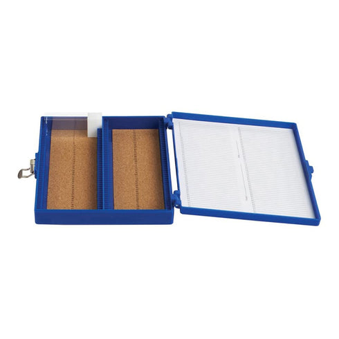 Heathrow Scientific HS15994A Premium Microscope Slide Box, 100-Place, Cork, ABS, Blue, 208mm Length, 175mm Width, 34mm Height