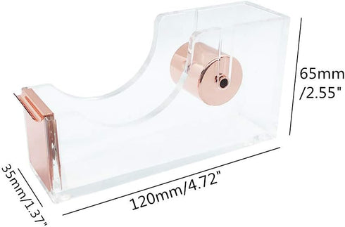 Clear Acrylic Tape Dispenser Holder for Office School Home Stationery Supplies, Rose Gold Tape Dispenser
