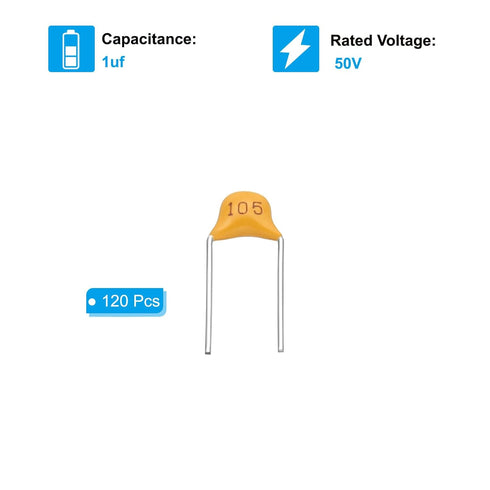 PATIKIL 1uf 50V Multilayer Monolithic Ceramic Capacitors, 120 Pcs Ceramic Chip Capacitor Assortment Kit for Power, Yellow