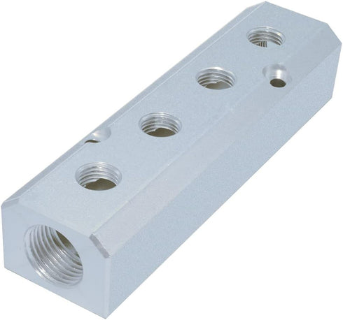 Beduan Aluminum 4-Way 6-Port Air Hose Manifold Block Splitter, 1/2"NPT Input, 1/4"NPT Output