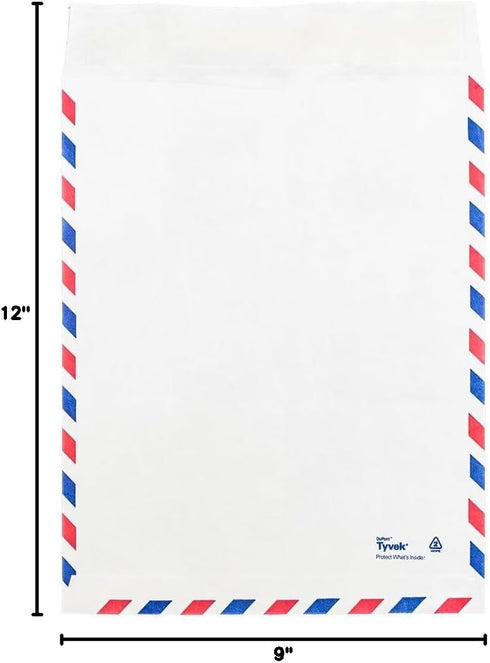JAM PAPER Tyvek Tear-Proof Open End Catalog Envelopes - 9 x 12 - 25/Pack - White Airmail