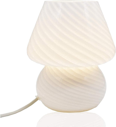 LongTN Translucent Table Mushroom Lamp Italian Style Modern Striped Glass Bedside Lamps Desk Light, Used for Baby Home