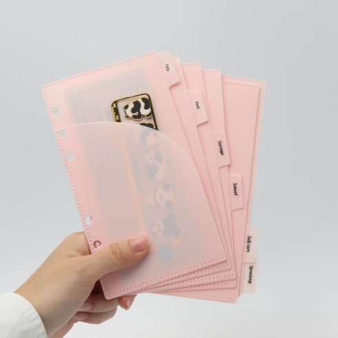 Pink Cash Envelopes A6 Binder Pockets with 6 Tabs and Label Stickers for Budgeting, A6 6-Ring Budget Binder Accessories