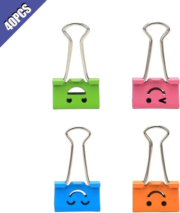 vanki Pack of 40 Cute Lovely Smiling Face Spring-Loaded File Organizer Paper Holder Metal Binder Clips, Assorted Color by vanki