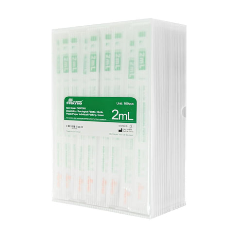 Polystyrene Serological Pipettes, Individually Wrapped Sterile Plastic Graduated Pipette 2ml, Pack of 100