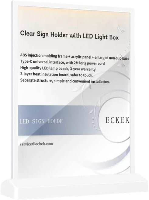LED Sign Holder Clear Sign Holder with LED Light Box, Table Menu