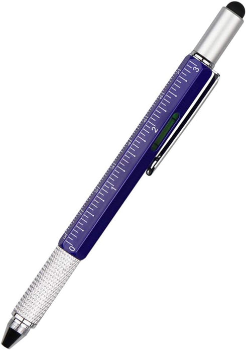 DUNBONG 6-in-1 Metal Multi Tool Pen - Stylus Pen, Screwdriver, Ballpoint Pen, Level, Ruler, 1-Count (Blue)