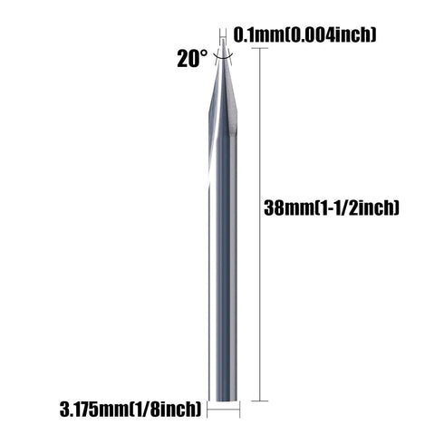 5PCS CNC Router Bits, 20 Degree 1/8 Shank, 2 Flutes, Engraving V Bits for Wood, Plywood, MDF, Stainless Steel