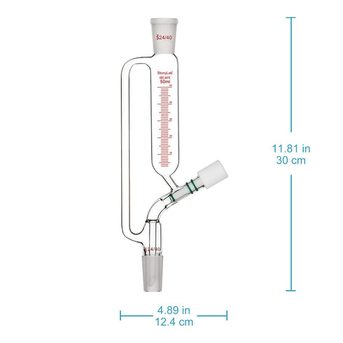 stonylab Graduated Pressure Equalizing Addition Funnel, 50 ml Borosilicate Glass Dropping Funnel with 24/40 Joint