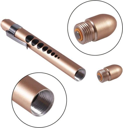 Aokin Medical Pen Light for Nurse Doctor, Reusable LED Flashlight with Pupil Gauge and Ruler, White Light, Gold