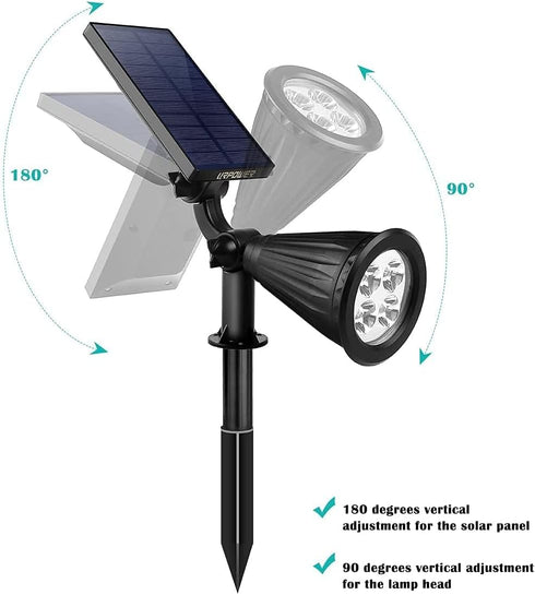 2-in-1 2 2 Pack URPOWER Solar Lights Outdoor, Solar Spot Lights Waterproof with Lighting Modes, Adjustable Solar