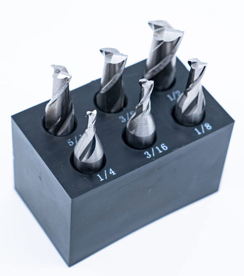 Single End 2 Flute End Mill Set - 6PCS with 3/8" Shank, Plastic Stand