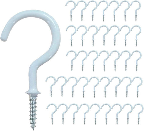 Pack of 40 White Vinyl Coated Screw-in Wall Hooks for Indoor & Outdoor Use