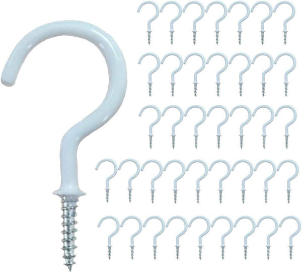 Pack of 40 White Vinyl Coated Screw-in Wall Hooks for Indoor & Outdoor Use